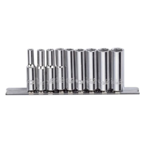 SOCKET SET, 1/4" DR, 9 PCE, AF, DEEP, SIDCHROME