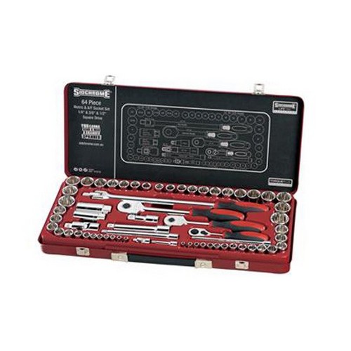 SOCKET SET, 1/4", 3/8" AND 1/2" DR, 64 PCE, METRIC/AF, SIDCHRO