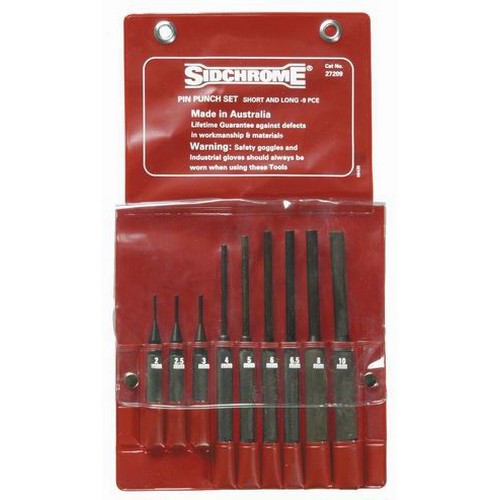 PIN PUNCH SET, 9 PCE LONG AND SHORT, SIDCHROME