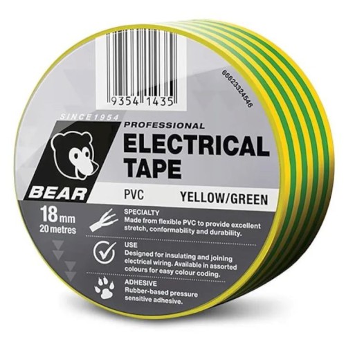 100010604_76750.JPG TAPE, ELECTRICAL INSULATION, 18MM X 20M, YELLOW/GREEN