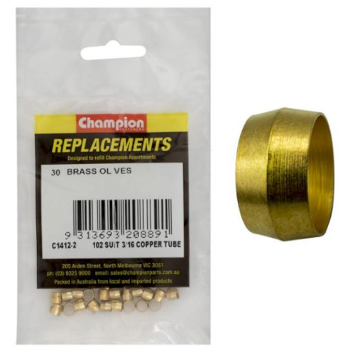 CHAMPION REFILL PACK, COMPRESSION SLEEVE, BRASS 3/16″ SUITS COPPER TUBE