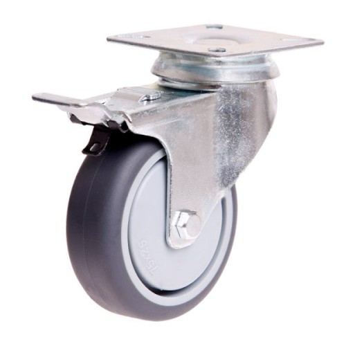 75MM RUBBER WHEEL 50KG CAP SWIVEL BRAKE CASTOR (S3710B)