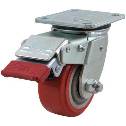 100MM POLY TYRED NYLON CENTRE WHEEL 250KG CAP SWIVEL BRAKE CASTOR (S4410SL)