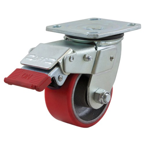 100MM POLY TYRE CAST IRON CENTRE WHEEL 250KG SWIVEL BRAKE CASTOR (S4400SLB)