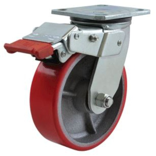 150MM POLY TYRE CAST IRON CENTRE WHEEL 250KG SWIVEL BRAKE CASTOR (S6655SLB)