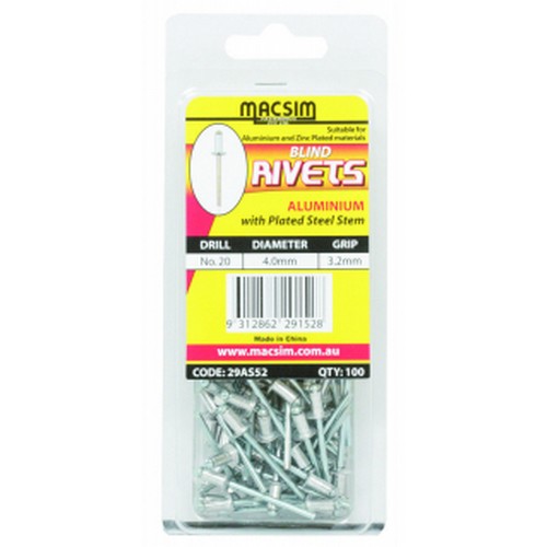 RIVET, TRUSS HEAD, DIA 1/8" GRIP 6.4-7.9MM LENGTH 11.6MM ALUM (100)