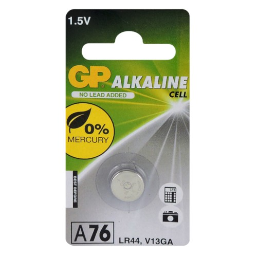 BATTERY, ALKALINE, 1.5V, AG13, A76, LR44 CARDED, SUIT VERNIERS