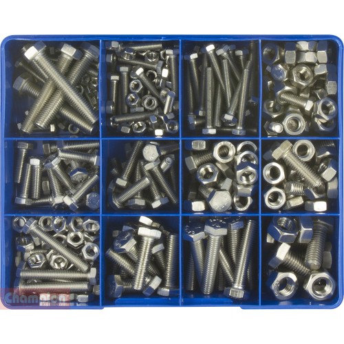 CHAMPION KIT, S/STEEL METRIC HEX HEAD SET SCREWS AND NUTS ASSORTMENT