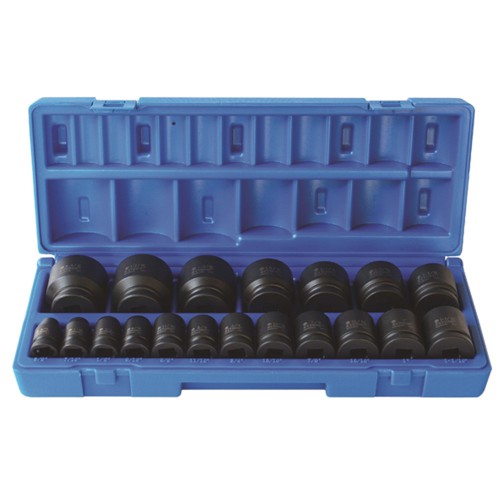 IMPACT SOCKET SET, 1/2" DR, 19 PCE, 3/8"-1-1/2"