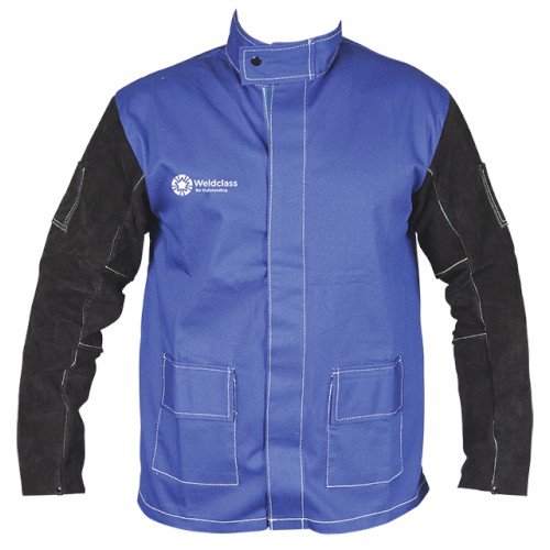 WELDING JACKET, PROMAX LEATHER SLEEVES, BLUE, SIZE 2XL