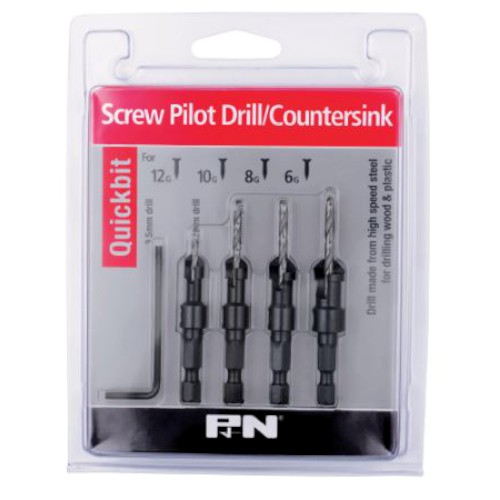 DRILL COUNTERSINK SET, 5 PCE, HSS QUICKBIT HEX SHANK