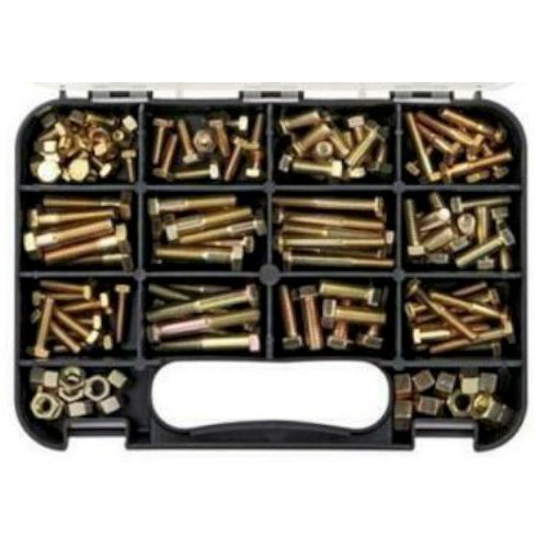GJ WORKS KIT, HEX BOLTS AND NUTS, UNC, 130 PCE