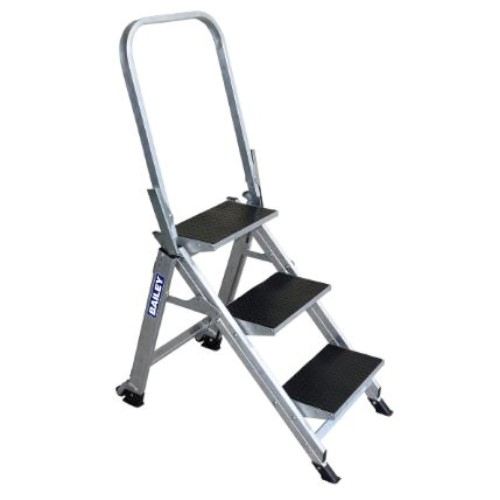 STAIRWAY LADDER 3 STEP WITH SAFETY RAIL 150KG IND