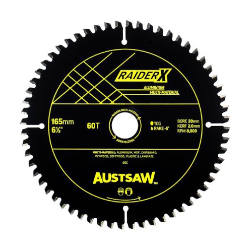 100116155_81316.JPG BLADE, 165MM, ALUMINIUM, MULTI-MAT, 20MM BORE 60TPI, RAIDERX