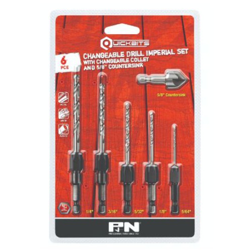DRILL SET 6 PCE HSS QUICKBIT HEX SHANK QUICK CHANGE 5/16"-1/4"