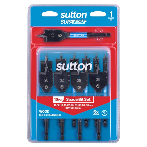SPADE DRILL BIT SET, 10 PCE, 10-38MM